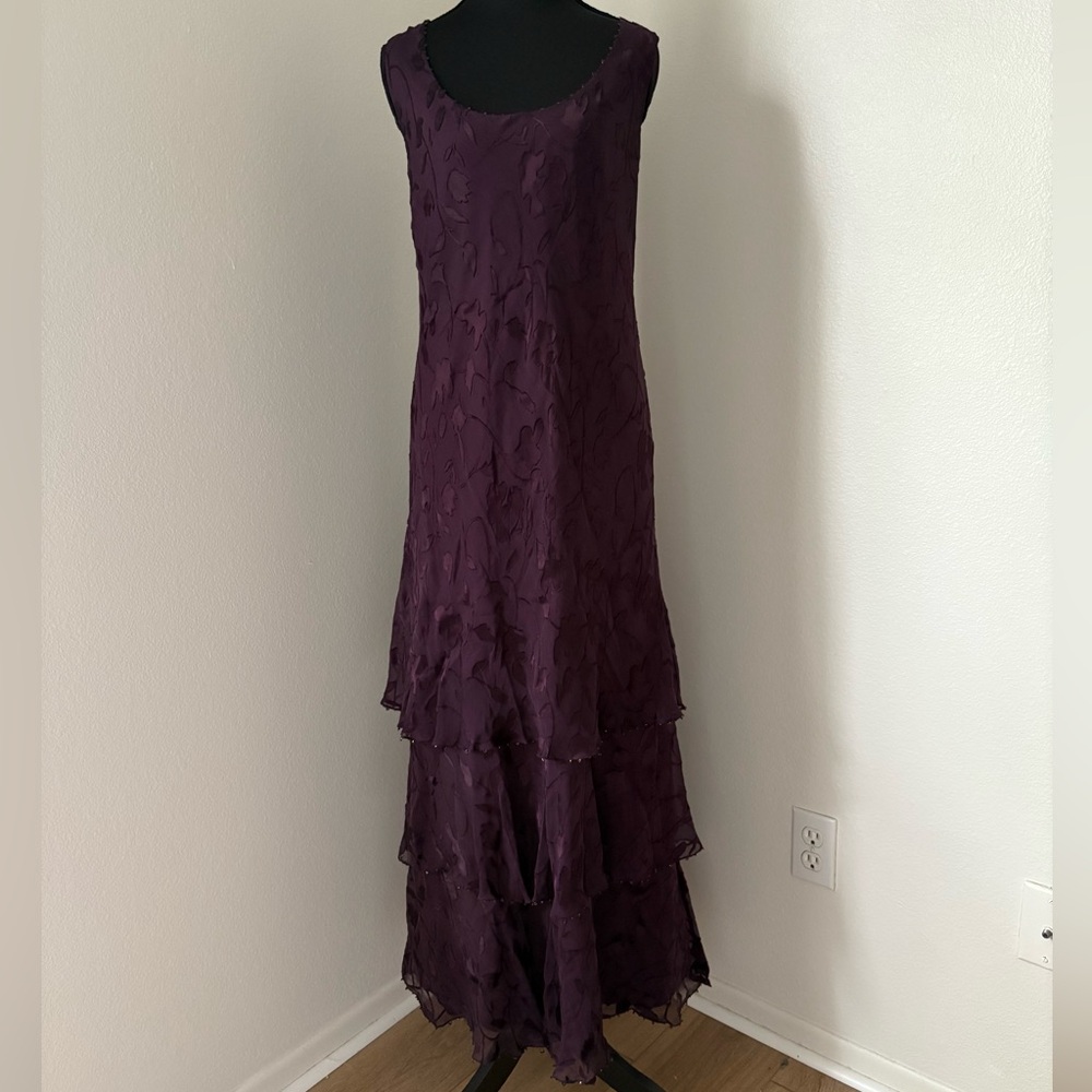 Cameron Blake by Mon Cheri Purple Silk Dress with Ruffled Beaded Hem- Size 18